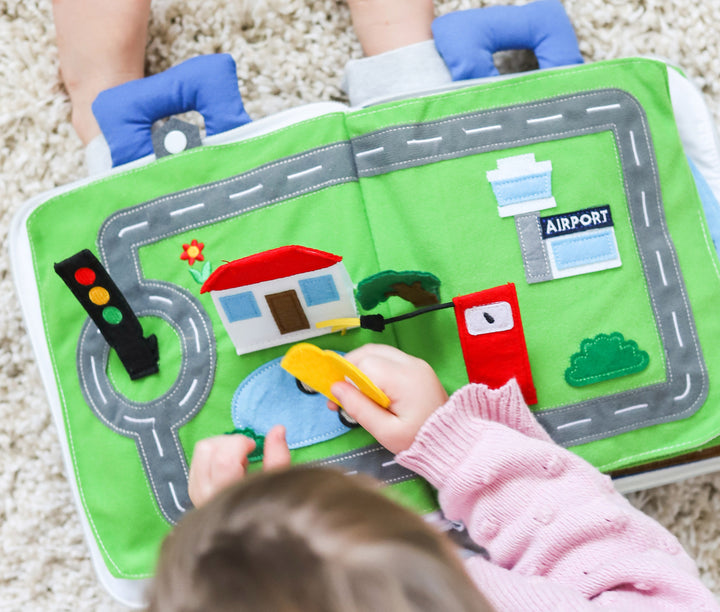 Away we go Fabric Book by Curious Columbus Kids Travel Toys Interactive Book Developmental Toys for Toddlers Gifts Idea Best Seller 2yrs+