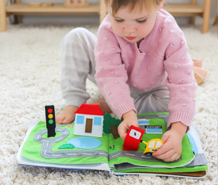 Away we go Fabric Book by Curious Columbus Kids Travel Toys Interactive Book Developmental Toys for Toddlers Gifts Idea Best Seller 2yrs+