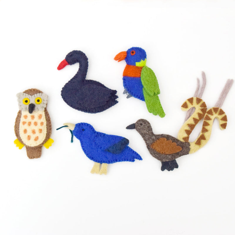 Tara Treasures Felt Australian Birds Finger Puppet Set of 5 Australian Animals Pretend & Imaginative Play Toys 3yrs+