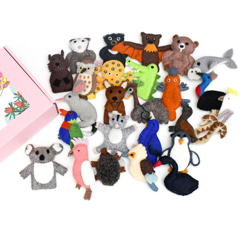 Tara Treasures Felt Australian Animals Finger Puppet Set of 25 Australian Felt Animals Pretend & Imaginative Play Toys 3yrs+