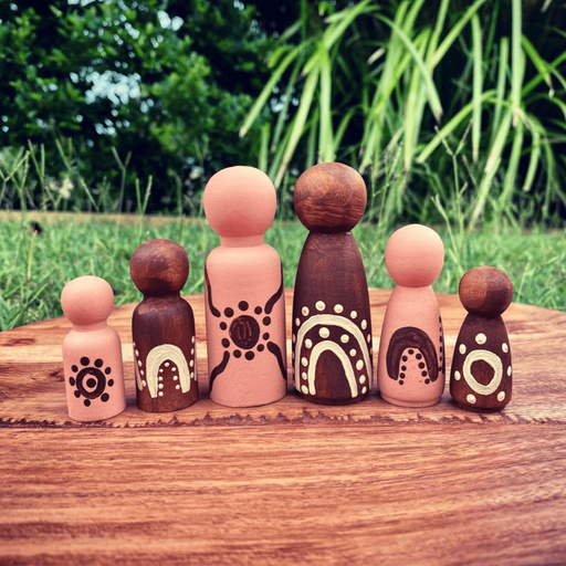 Barka Arts Aboriginal Symbols Peg Doll Family - My Playroom 