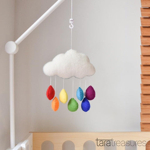 Tara Treasures Felt Cloud Nursery Mobile with Rainbow Droplets - Medium - My Playroom 