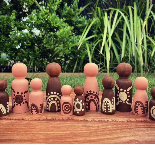 Barka Arts Aboriginal Symbols Peg Doll Family - My Playroom 
