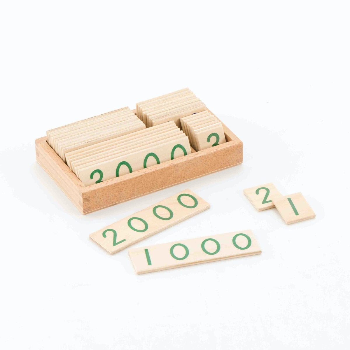 モンテッソーリ 数字カード1-9000 ♪小♪ 木製、木箱入り Montessori