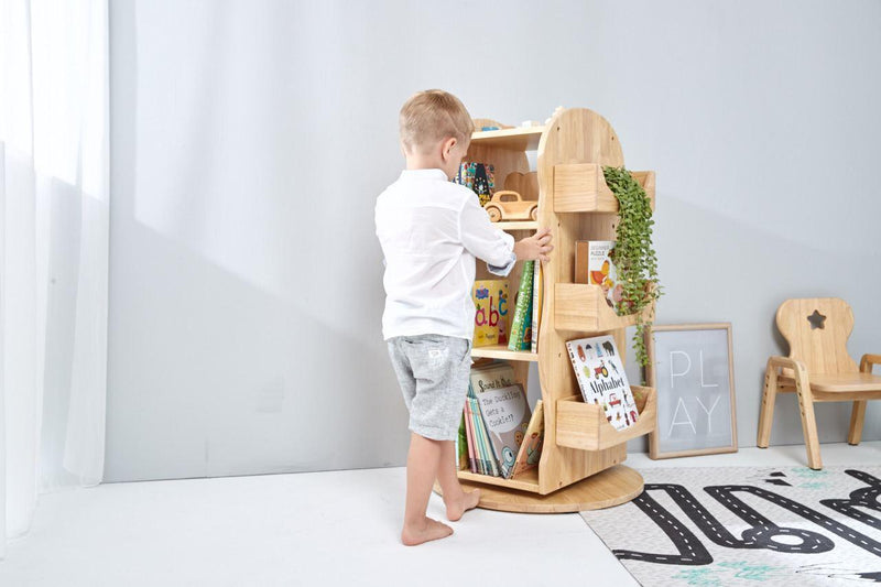 Bunny Tickles Mesasilla Revolving Book Shelf - Solid Wood Bookcase 60(D) x 105(H)cm - My Playroom 