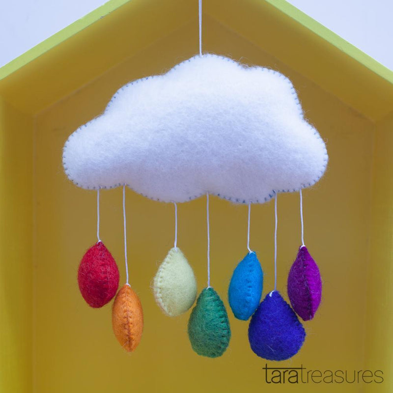 Tara Treasures Felt Cloud Nursery Mobile with Rainbow Droplets - Medium - My Playroom 