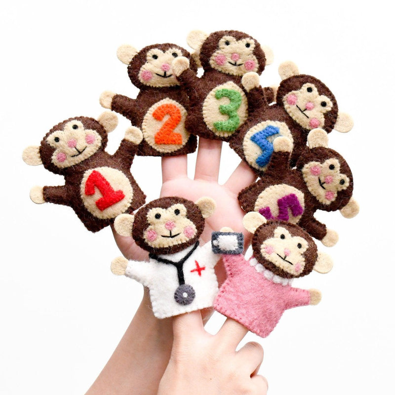 5 Little Monkeys Felt Finger Puppet Set of 5 Monkeys 1 Doctor 1 Mama - My Playroom 