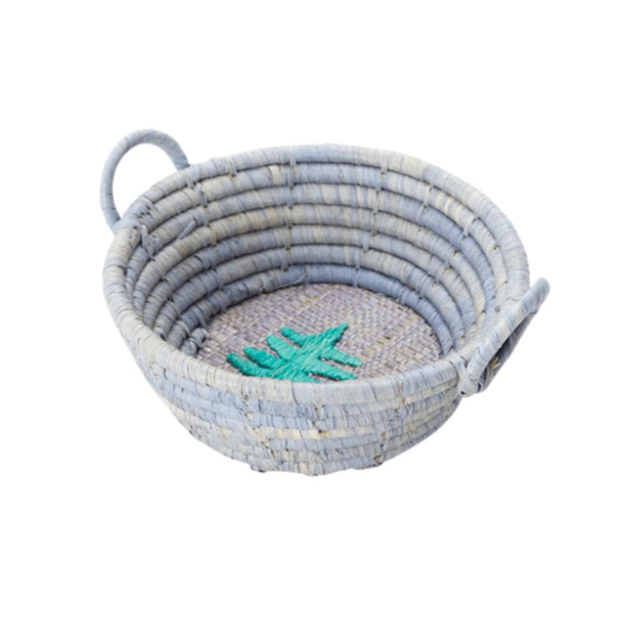 Handmade Christmas Embroideries Raffia Round Basket - Mini 12cm(D) - My Playroom 