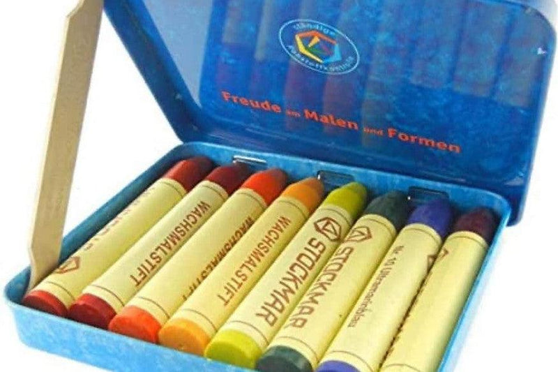 Stockmar Wax Crayons with Pure Beeswax 8 Sticks in Tin Waldorf Mix 3yrs+ - My Playroom 