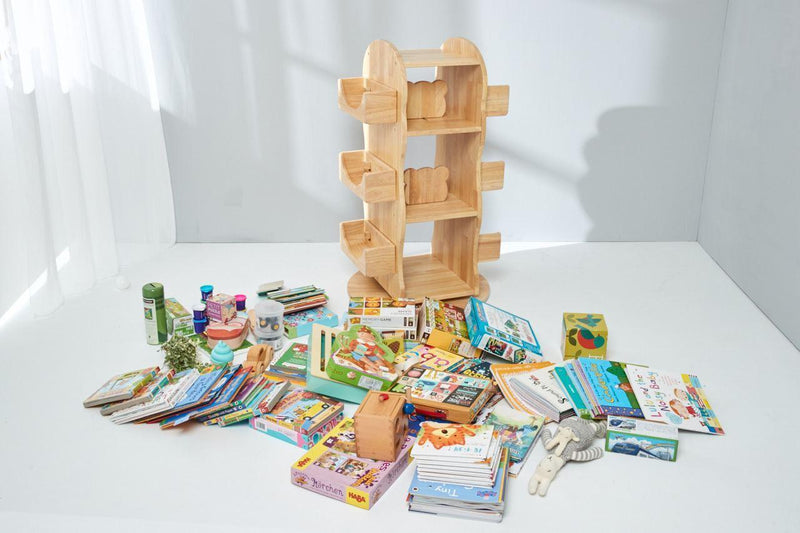 Bunny Tickles Mesasilla Revolving Book Shelf - Solid Wood Bookcase 60(D) x 105(H)cm - My Playroom 