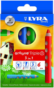 Lyra Groove Triple One 3 in 1 (Colour Pencil Watercolour and Wax Crayon) - 6 Pcs - My Playroom 