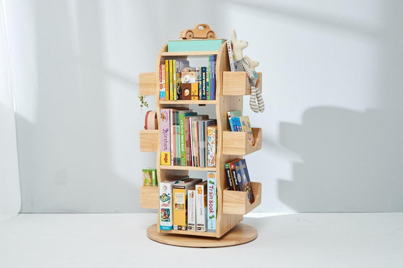 Bunny Tickles Mesasilla Revolving Book Shelf - Solid Wood Bookcase 60(D) x 105(H)cm - My Playroom 