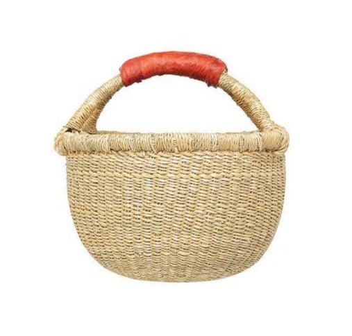 Medium Round Bolga Basket with Leather Handle- Natural 26-30cm - My Playroom 