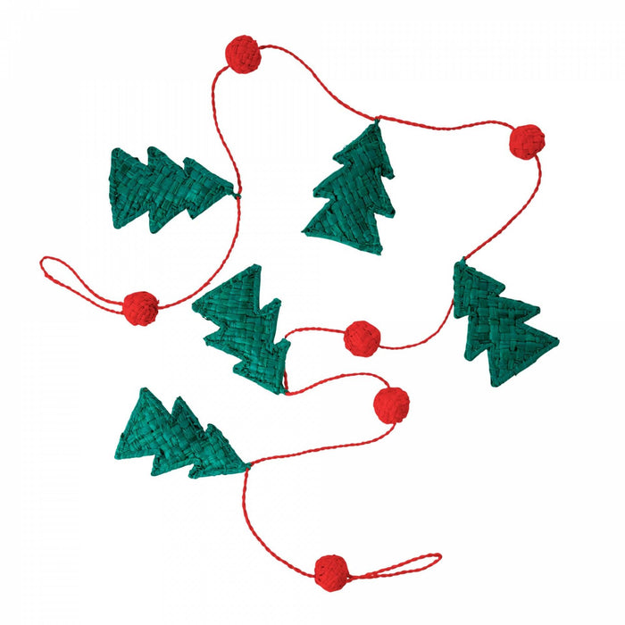 Raffia Christmas Garland in Green with Red Balls - 120 cm - My Playroom 