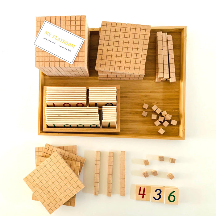 Wooden Base Ten Set 100 Cubes 10 Rods 10 Flats 1 Base 6yrs+ - My Playroom 