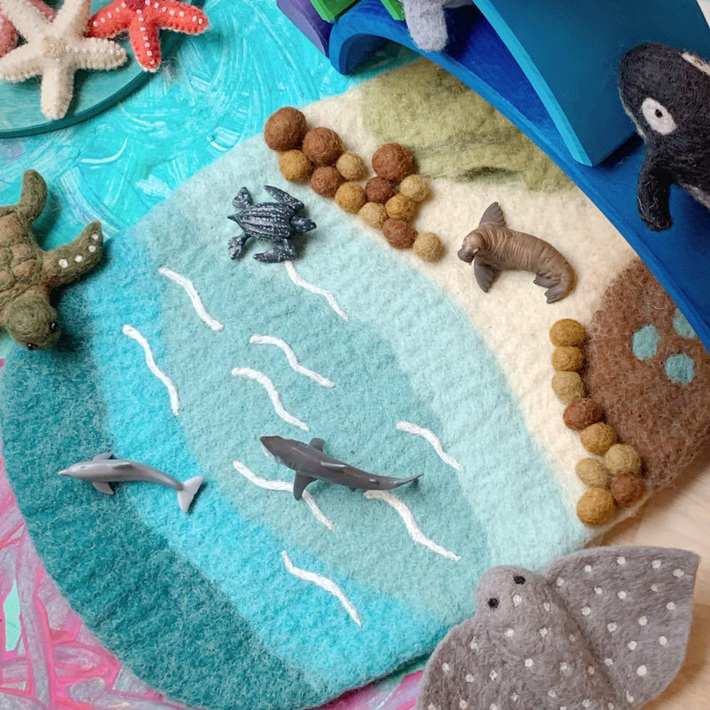 Tara Treasures Felt Sea, Beach and Rockpool Play Mat Ocean Playscape 35cm - My Playroom 