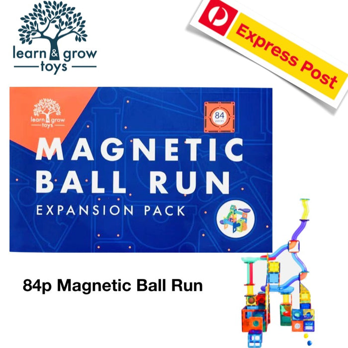 Learn and Grow Toys Magnetic Tiles Ball Run 85pc Pack 3yrs+