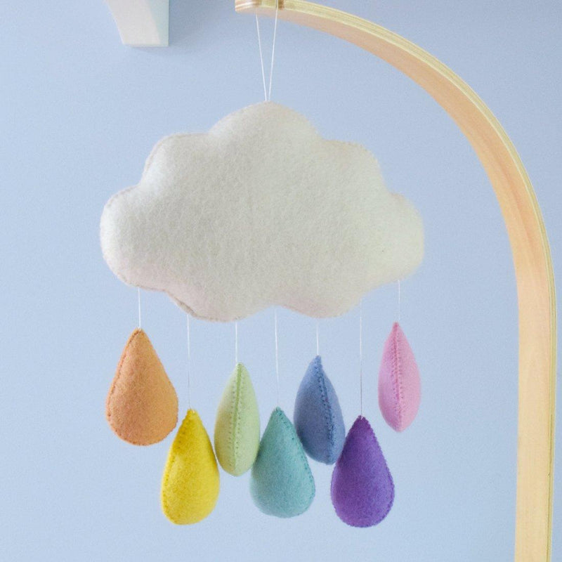 Tara Treasures Large Felt Cloud Nursery Mobile Pastel Rainbow Raindrops - My Playroom 