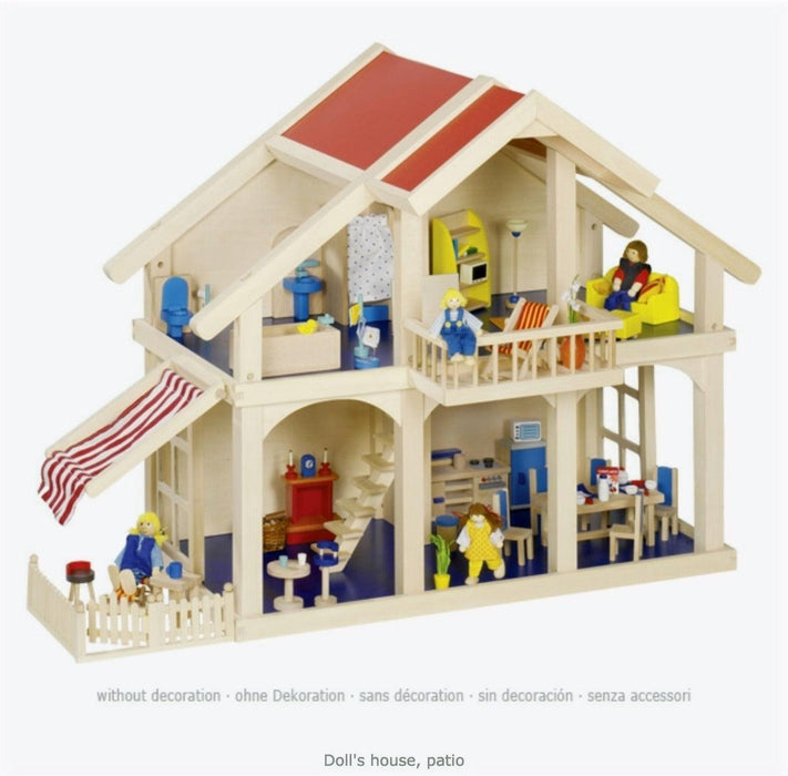 Goki Premium Wooden Open Doll's House with Patio - My Playroom 