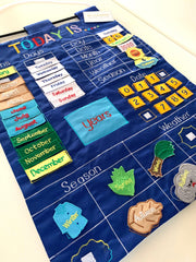 Today is English Fabric Calendar Wall Chart Blue - My Playroom 