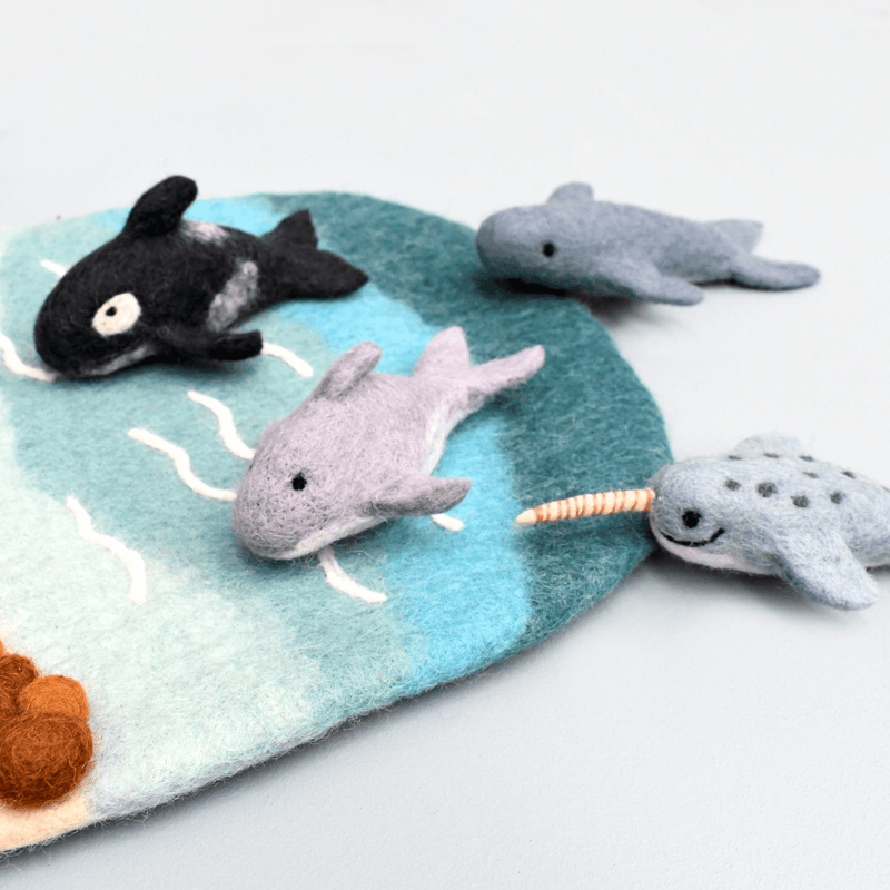 Tara Treasures Felt Ocean Marine Mammals Toys - Orca, Whale, Dolphin, Narwhal - My Playroom 
