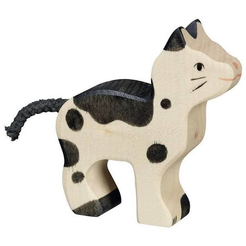 Holztiger Cat Small Black & White Wooden Farm Animal - My Playroom 
