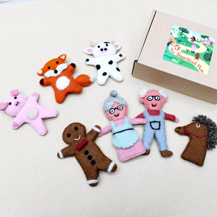 Tara Treasures Felt Gingerbread Man Story Finger Puppet Set of 7 - My Playroom 