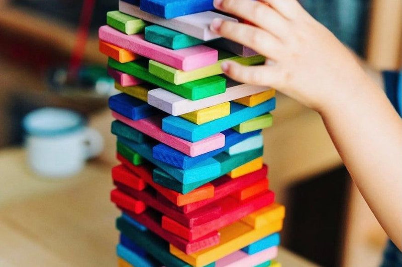 Gluckskafer Wooden Blocks - Rainbow Building Slats in Tray 64 Pieces Age 2+ - My Playroom 