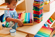 Gluckskafer Wooden Blocks - Rainbow Building Slats in Tray 64 Pieces Age 2+ - My Playroom 