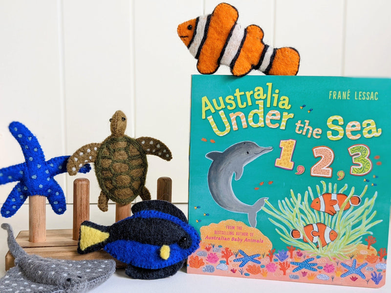Australia Under the Sea Felt Finger Puppets and Book Set - My Playroom 