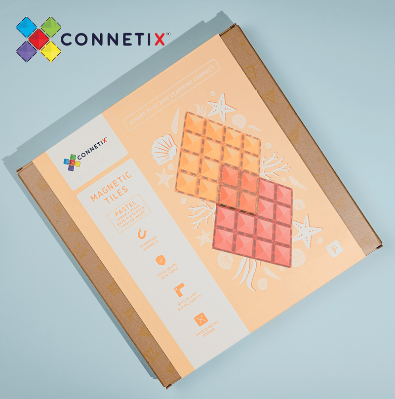 Connetix Pastel Base Plate Lemon & Peach 2 Piece Pack - My Playroom 