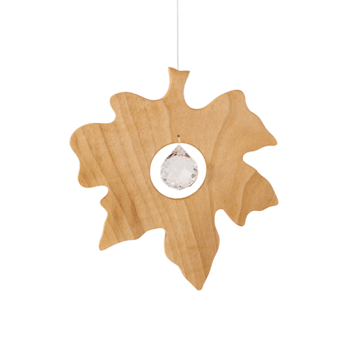 Wooden Sun Catcher Hanging Mobile Waldorf Inspired -Maple Leaf with Crystal - My Playroom 