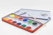 Stockmar Watercolour Paint Set in Tin -  12 Opaque Colours, Brush+Palette 3yrs+ - My Playroom 