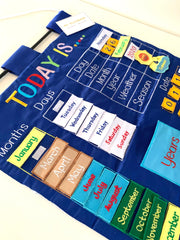 Today is English Fabric Calendar Wall Chart Blue - My Playroom 