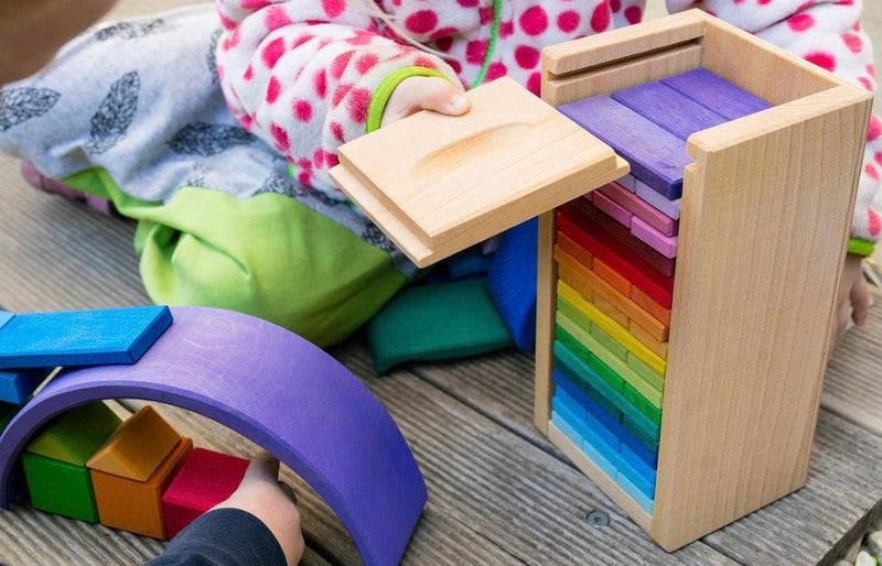 Gluckskafer Rainbow building block slats in Tower Box 60pcs - My Playroom 