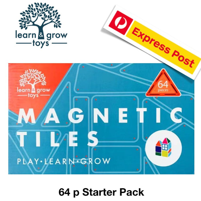 Learn and Grow Toys Magnetic Tiles - 64 Piece 3yrs+