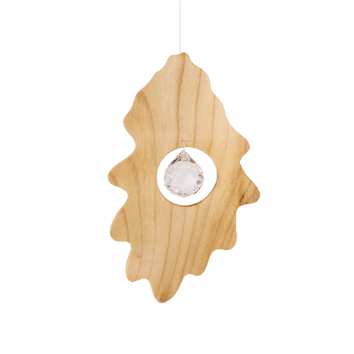 Wooden Sun Catcher Hanging Mobile Waldorf Inspired - Oak Leaf with Crystal - My Playroom 
