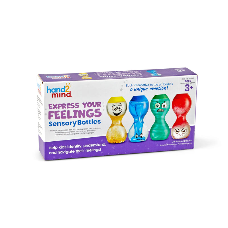 Express Your Feelings Sensory Bottles represent Happy, Scared, Angry, and Sad. Shake Swirl Rotate by Hand 2 Mind Social-Emotional Sensory Toys Best Seller 3yrs+