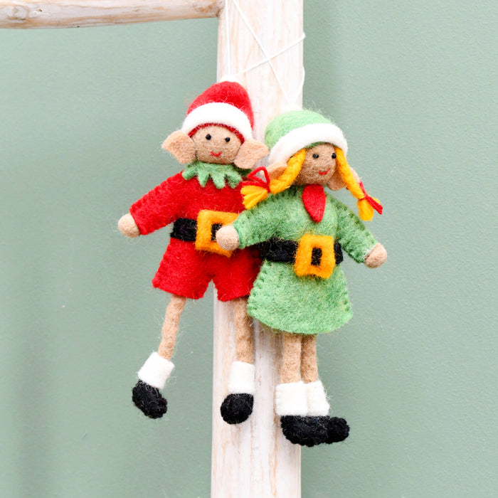 Tara Treasures Felt Christmas Elves Pair Pretend & Imaginative Play Toys Felt Figure Fairy Unicorn and Castle Theme Christmas Range 3yrs+