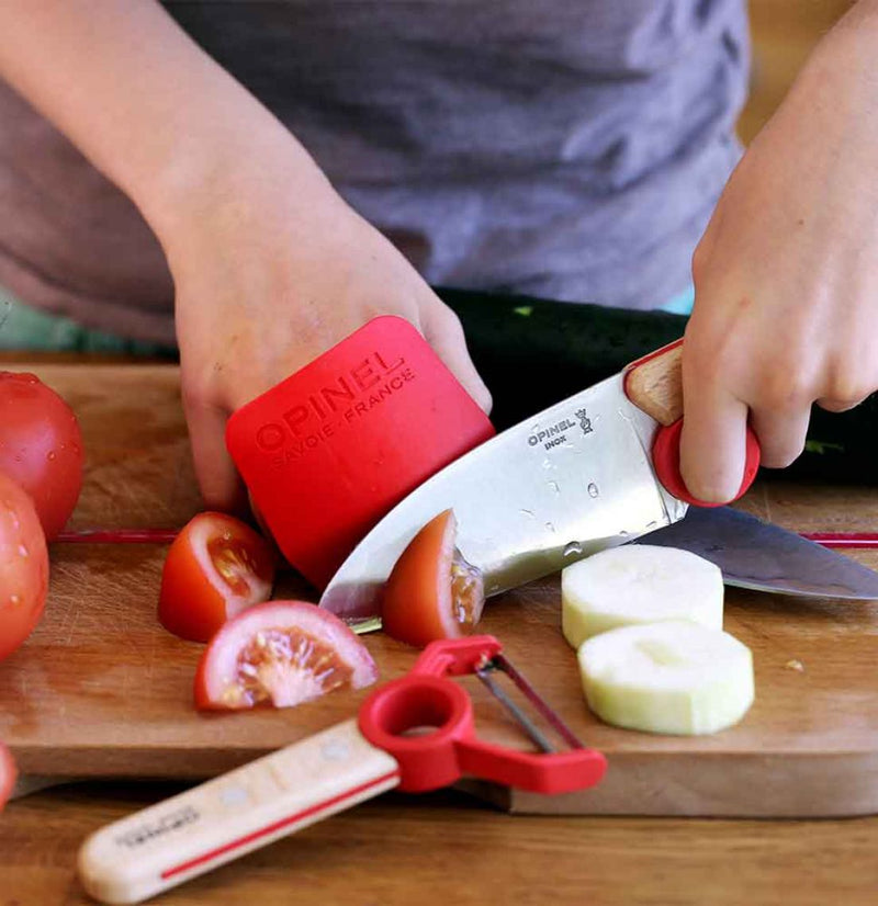 Opinel Le Petit Chef Knife and Peeler Finger Guard Complete Set Red Montessori Practical Life Materials Best Seller 7yrs+