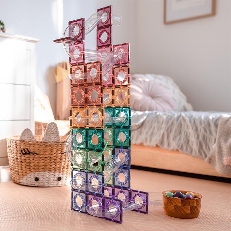 Connetix Tiles Pastel ESSENTIAL BUNDLE Ball Run 106 Piece + 40 Piece Square Best Seller 3yrs+