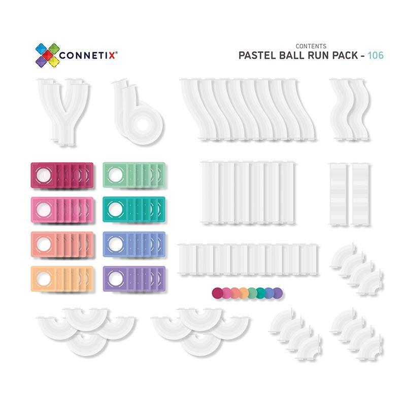 Connetix Tiles Pastel ESSENTIAL BUNDLE Ball Run 106 Piece + 40 Piece Square Best Seller 3yrs+