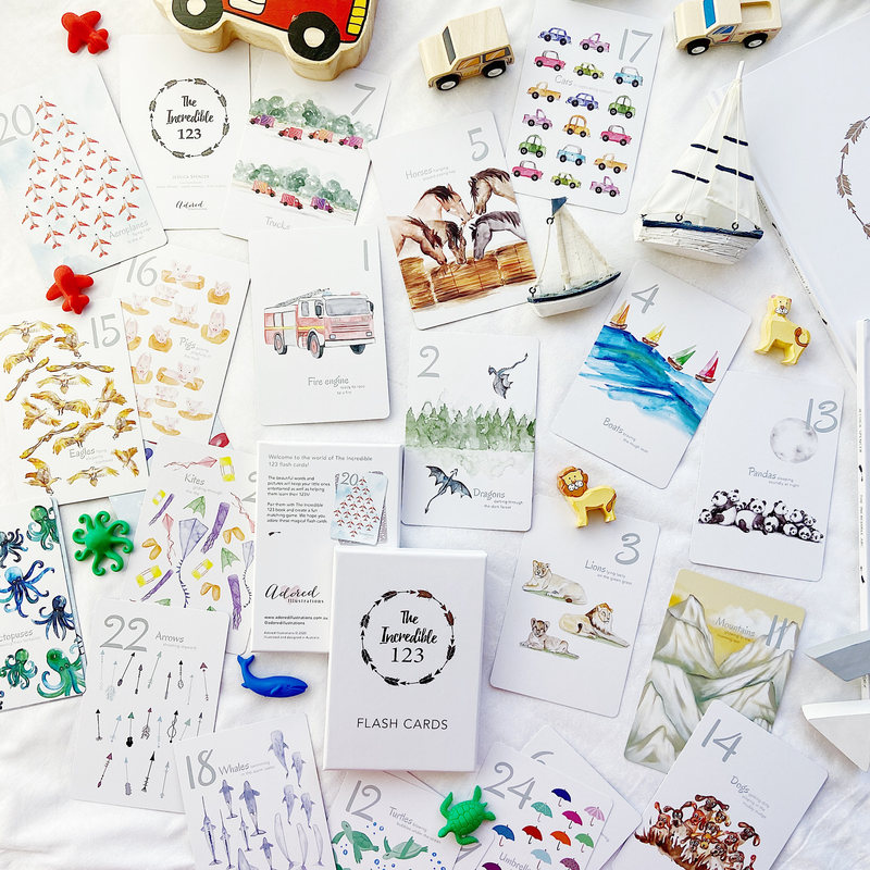 Adored Illustrations The Incredible 123 Flash Cards Early Math Memory Card Game for Kids Clearance 3yrs+