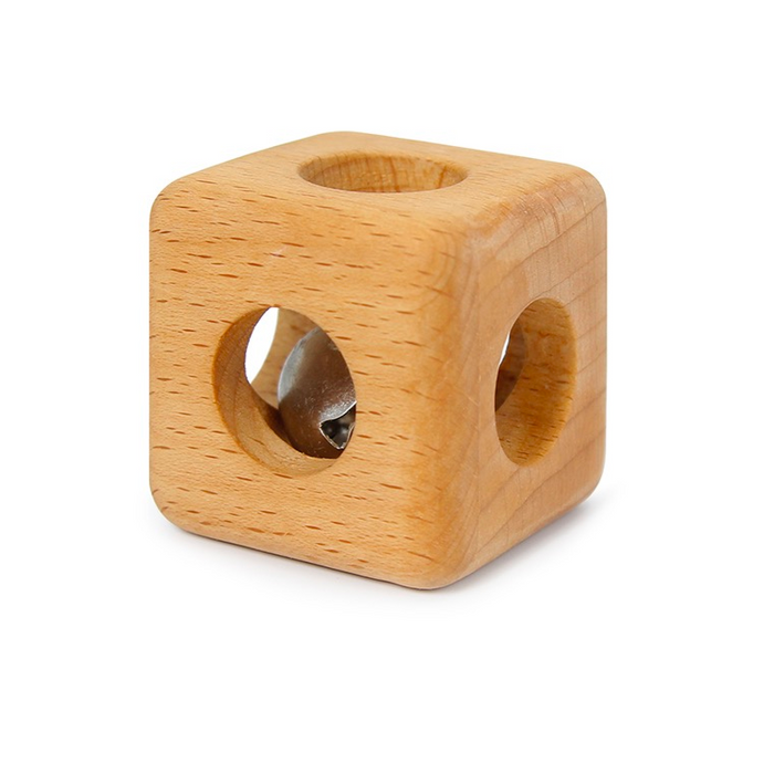 Montessori Cube with Bell Rattle Natural Wood 3m+