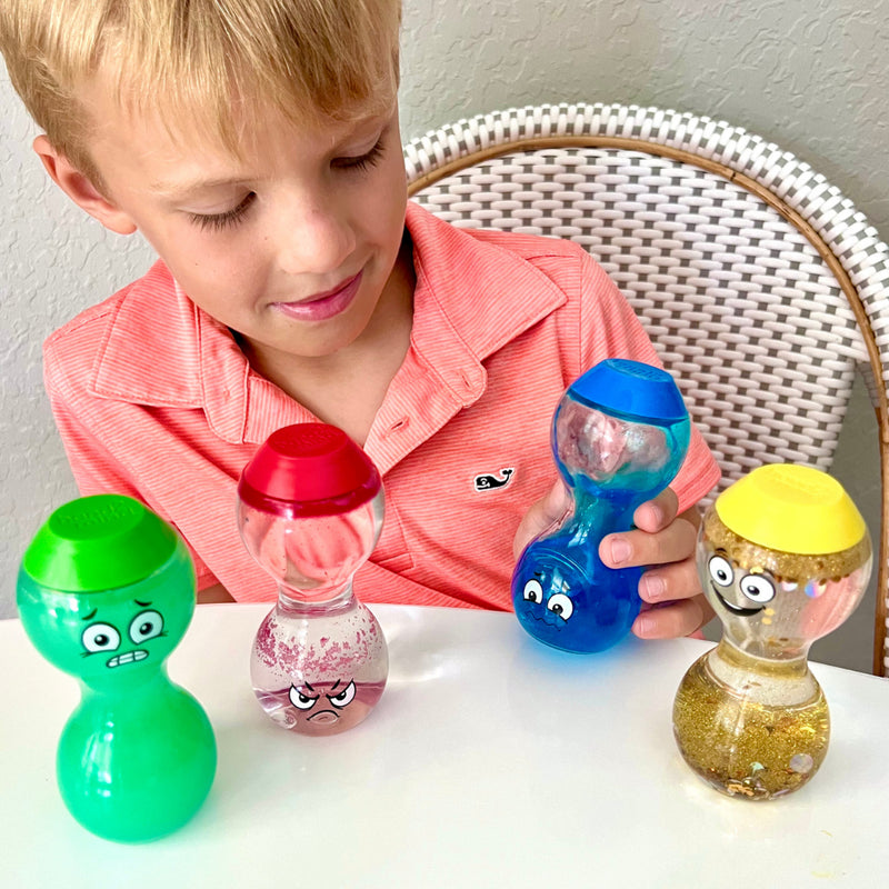 Express Your Feelings Sensory Bottles represent Happy, Scared, Angry, and Sad. Shake Swirl Rotate by Hand 2 Mind Social-Emotional Sensory Toys Best Seller 3yrs+