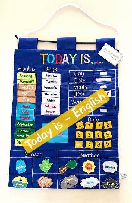 Today is English Fabric Calendar Wall Chart Blue - My Playroom 