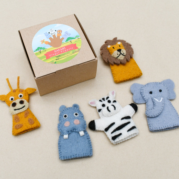 Tara Treasures Felt Safari Animals Finger Puppet Set of 5 Pretend & Imaginative Play Toys Felt Animals 3yrs+
