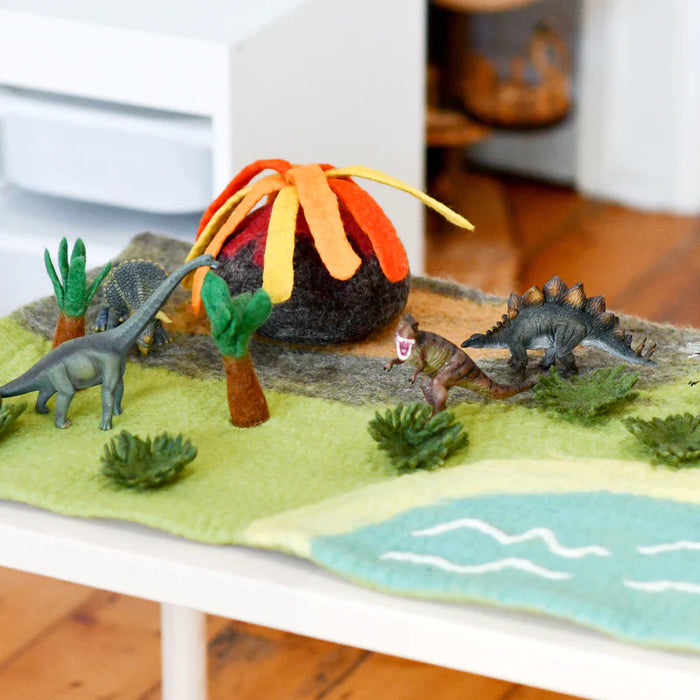 Tara Treasures Large Felt Dinosaur Land With Volcano Play Mat Playscape 80cm