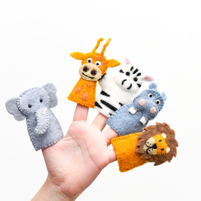 Tara Treasures Felt Safari Animals Finger Puppet Set of 5 Pretend & Imaginative Play Toys Felt Animals 3yrs+