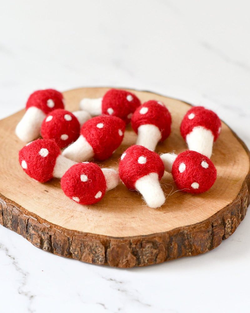 Tara Treasures Felt Red Mushroom Set of 10 Pretend and Imaginative Play Toys 3yrs+